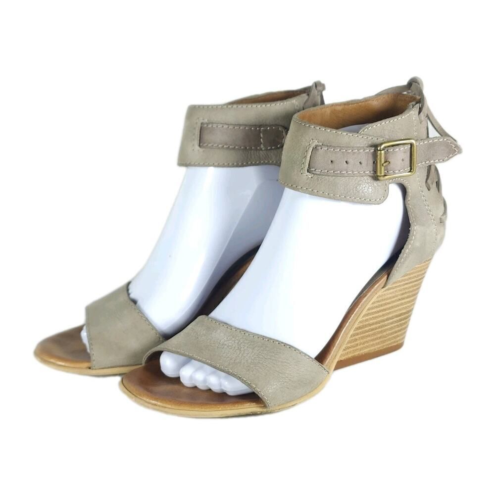 Miz Mooz Women's Kiani US8,5 EU38 Taupe Leather Ankle Strap Wedge Sandals Shoes
